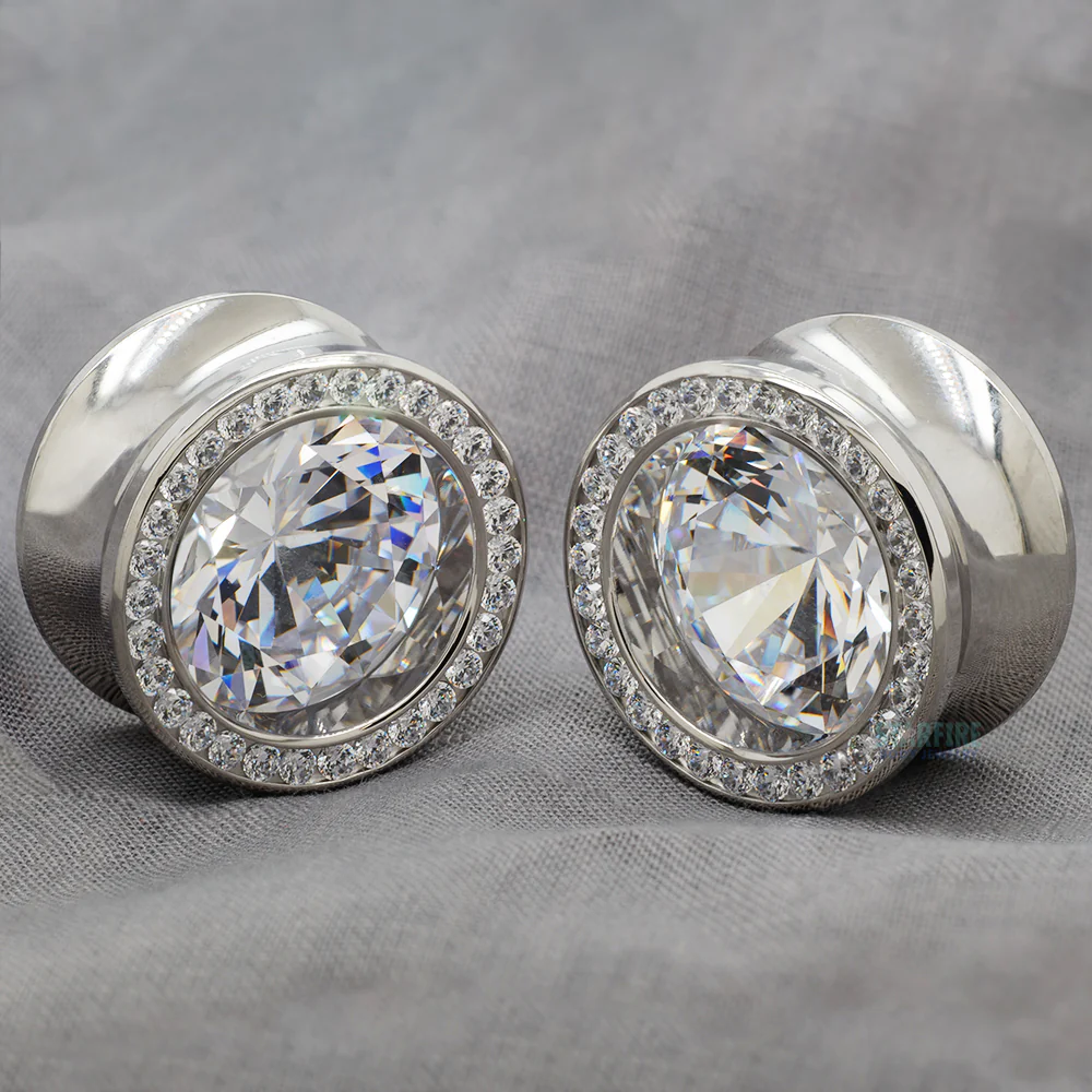 Super Gemmed BIG BLING Plugs ( Eyelets ) with Brilliant-Cut Gems - Cubic Zirconia - Image 2