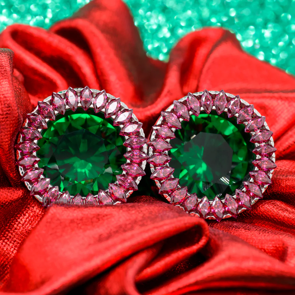 Super Marquise Plugs ( Eyelets ) with Emerald & Red - Holiday Collection - Image 2
