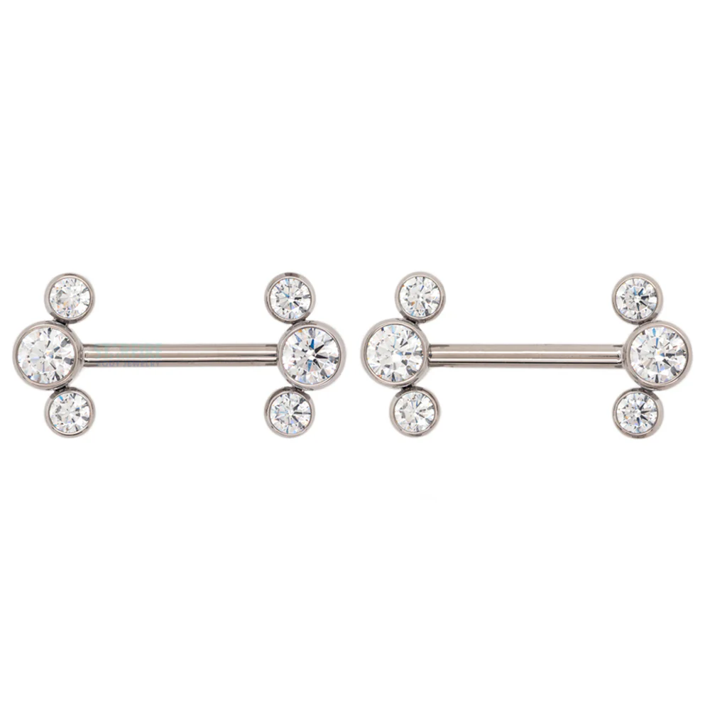 threadless: 3 Bezel Arc with Brilliant-Cut Gems Side-Set Nipple Barbells in Bezels - pair - Image 3