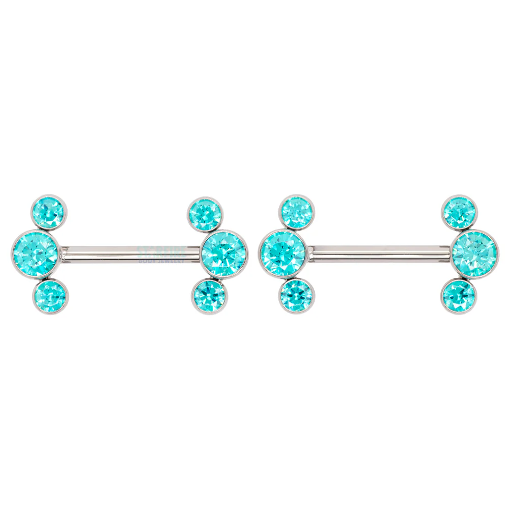 threadless: 3 Bezel Arc with Brilliant-Cut Gems Side-Set Nipple Barbells in Bezels - pair - Image 4