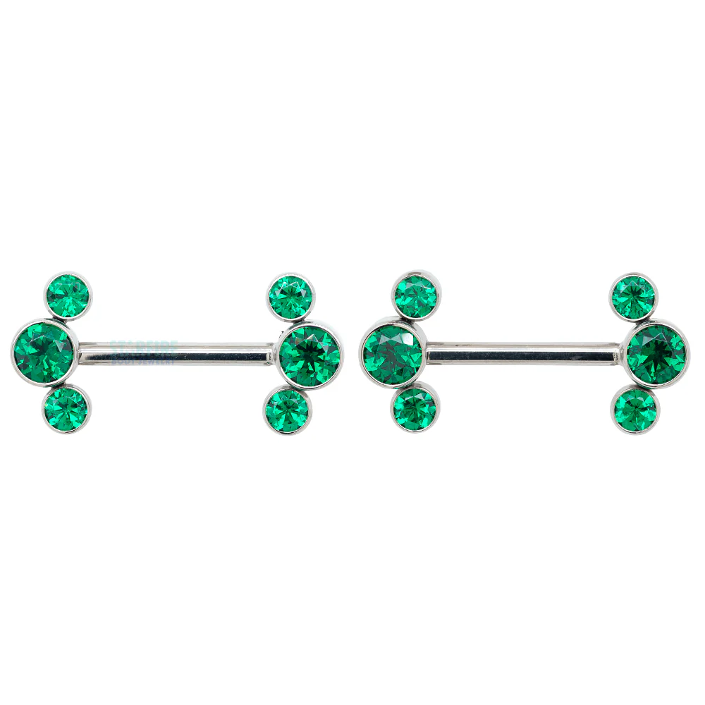 threadless: 3 Bezel Arc with Brilliant-Cut Gems Side-Set Nipple Barbells in Bezels - pair - Image 5