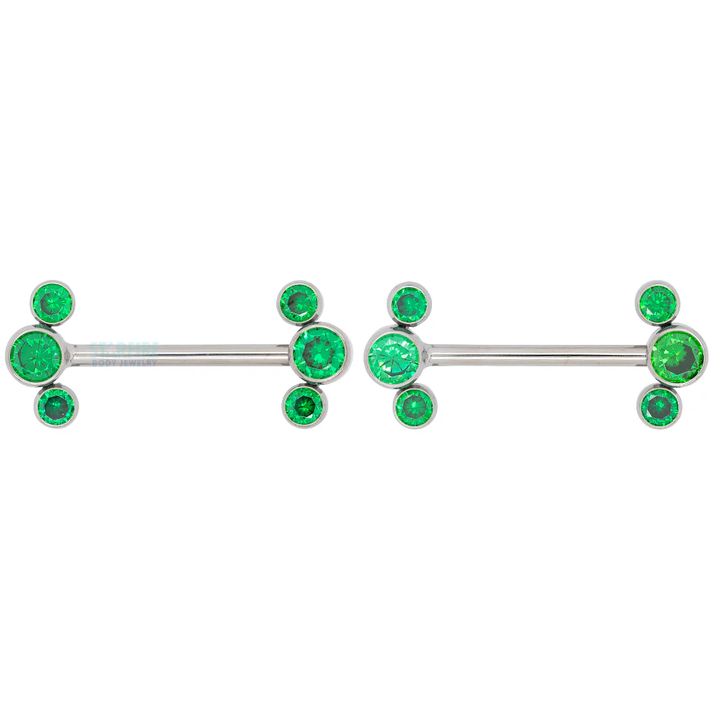 threadless: 3 Bezel Arc with Brilliant-Cut Gems Side-Set Nipple Barbells in Bezels - pair - Image 6