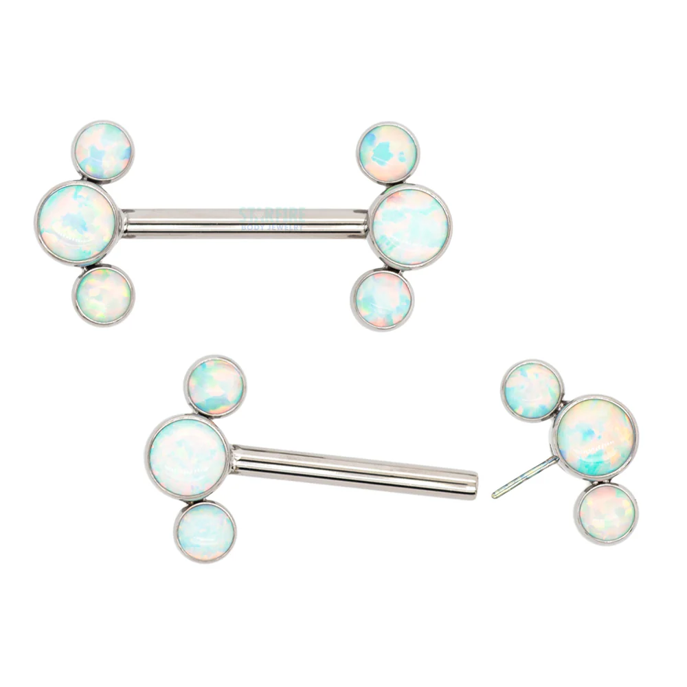threadless: 3 Bezel Arc with Opal Cabochon Side-Set Nipple Barbells in Bezels - pair - Image 2