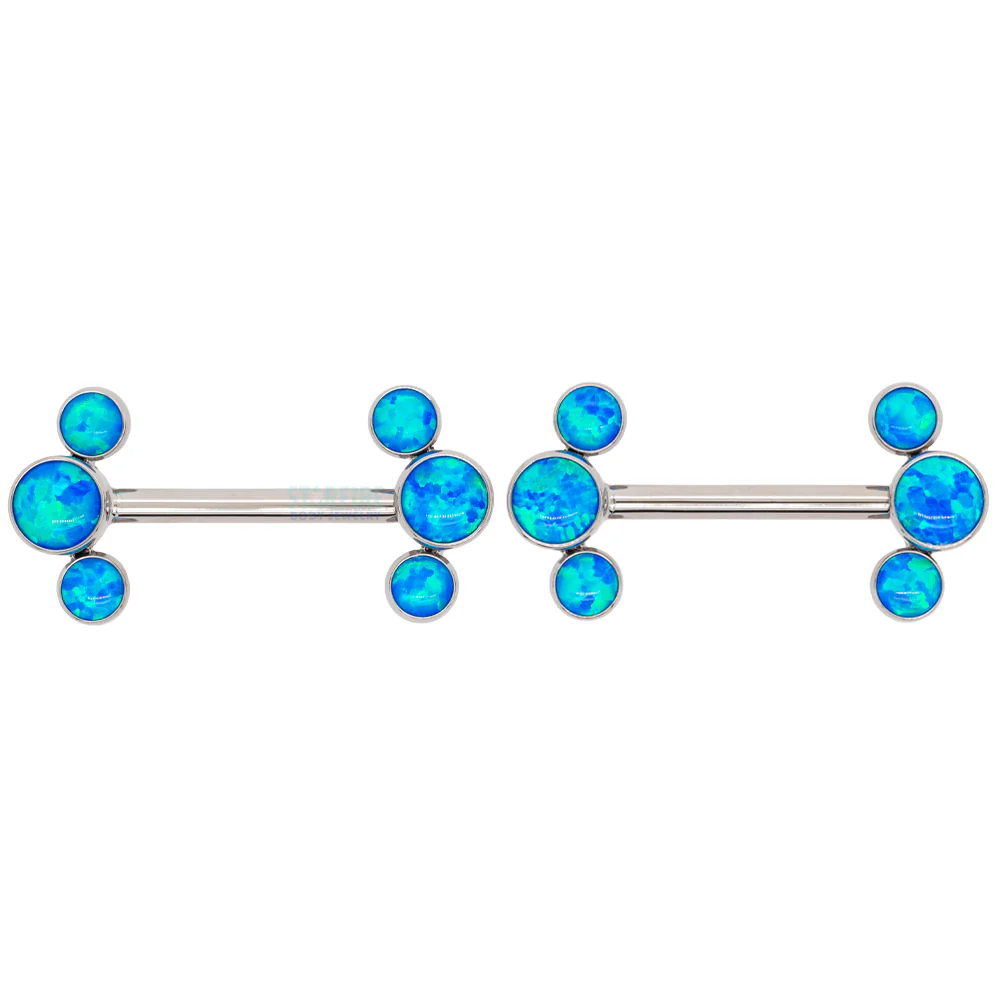 threadless: 3 Bezel Arc with Opal Cabochon Side-Set Nipple Barbells in Bezels - pair - Image 3