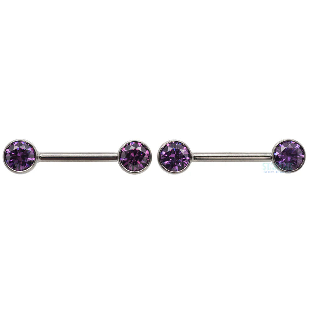 threadless: Brilliant-Cut Gems Side-Set Nipple Barbells in Bezels - pair - Image 6