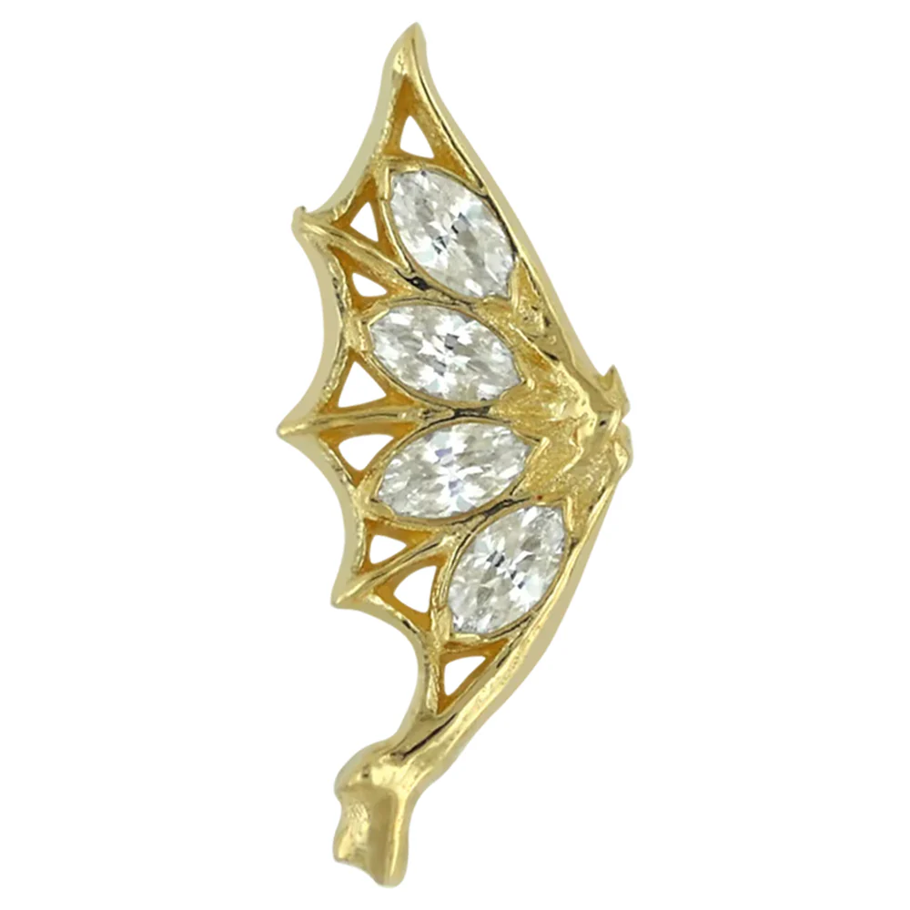 threadless: "Gemmed Bat Wings" End in Gold with Brilliant-Cut Gems - Image 2