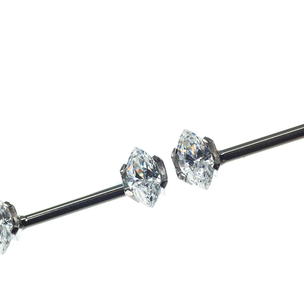 threadless: Marquise-Cut Brilliant-Cut Gems Side-Set Nipple Barbells in Prong's - 1/2" - pair - Image 4