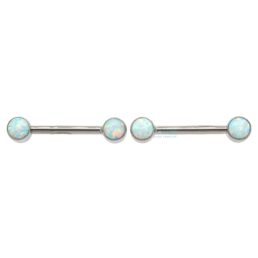 threadless: Opal Cabochon Side-Set Nipple Barbells in Bezels - pair - Image 3