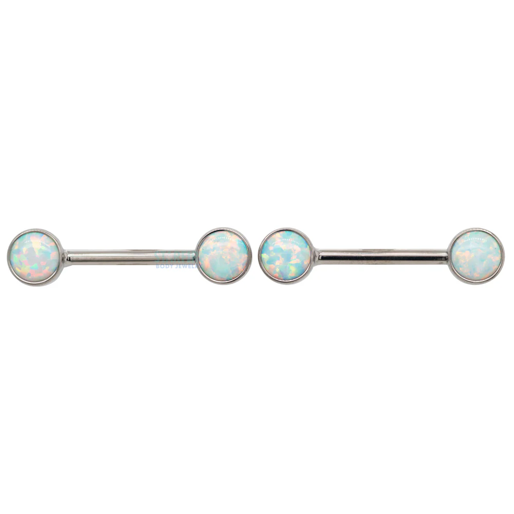 threadless: Opal Cabochon Side-Set Nipple Barbells in Bezels - pair - Image 4