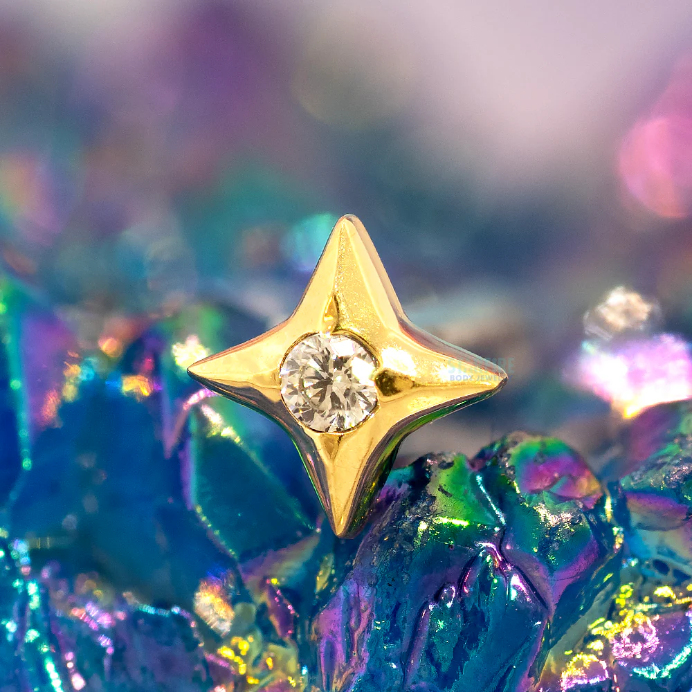 threadless: "Polaris" End in Gold with Brilliant-Cut Gem - Image 2