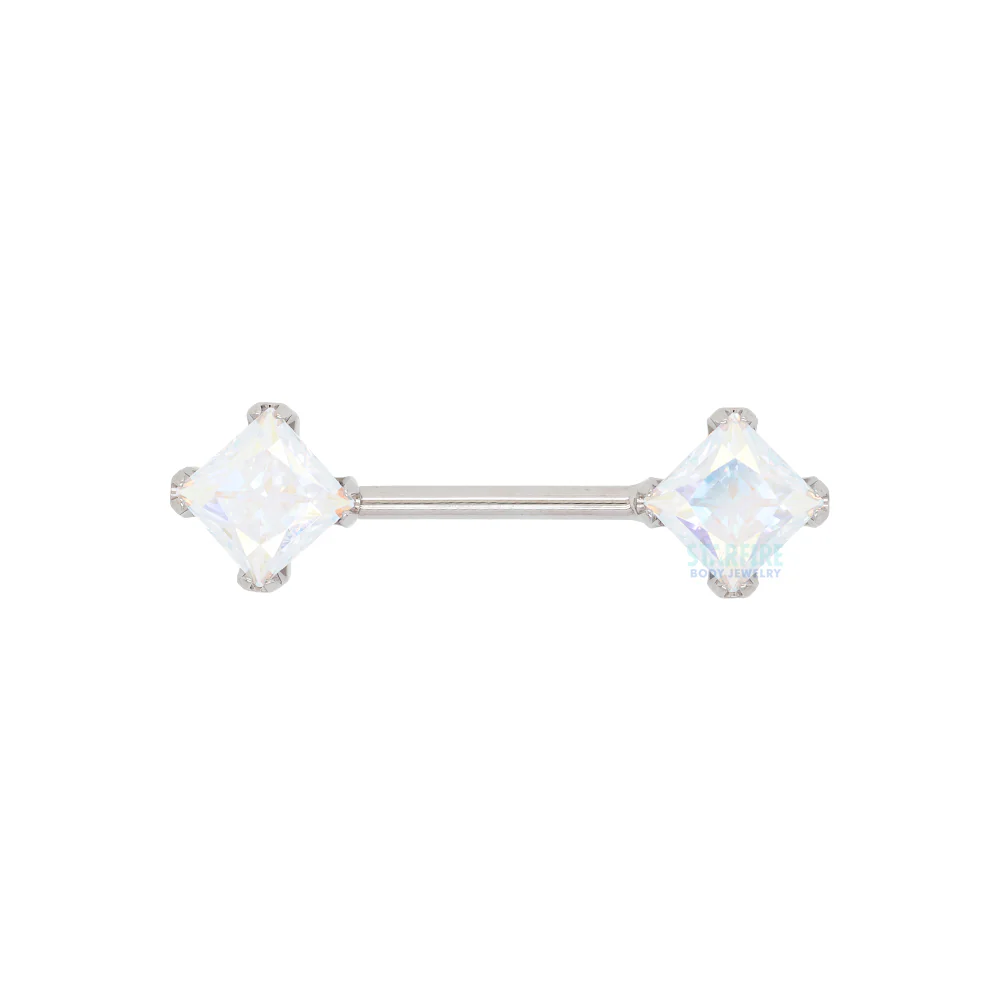 threadless: Princess-Cut Brilliant-Cut Gems Side-Set Nipple Barbell in Prong's - 1/2" - single - Image 8