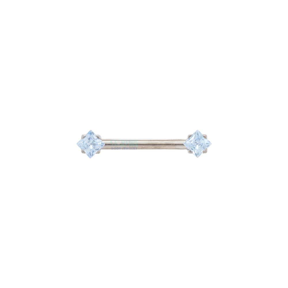 threadless: Princess-Cut Brilliant-Cut Gems Side-Set Nipple Barbell in Prong's - 1/2" - single - Image 9