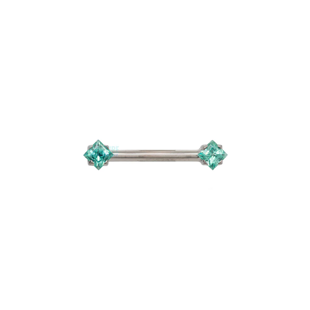 threadless: Princess-Cut Brilliant-Cut Gems Side-Set Nipple Barbell in Prong's - 1/2" - single - Image 6