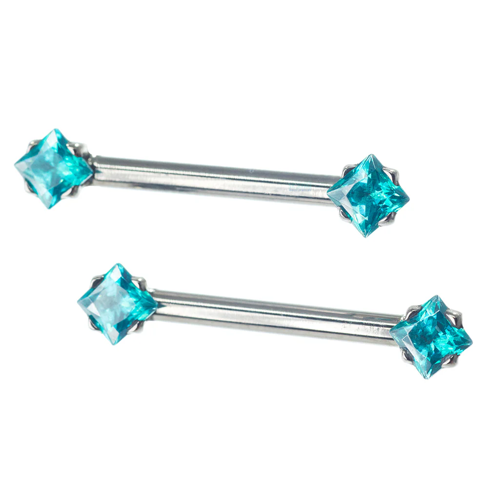 threadless: Princess-Cut Brilliant-Cut Gems Side-Set Nipple Barbells in Prong's - 5/8" - pair - Image 10