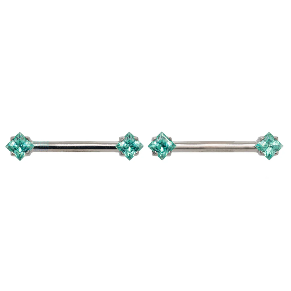 threadless: Princess-Cut Brilliant-Cut Gems Side-Set Nipple Barbells in Prong's - 5/8" - pair - Image 8