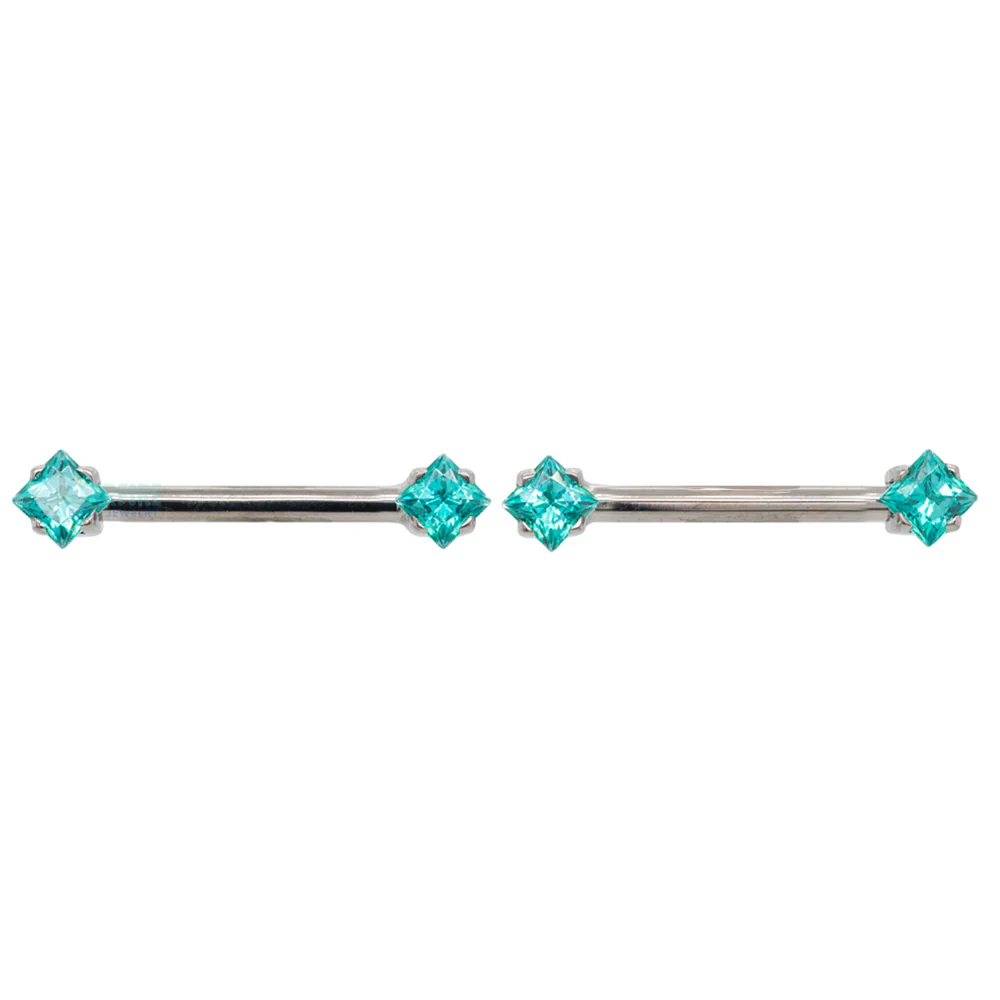 threadless: Princess-Cut Brilliant-Cut Gems Side-Set Nipple Barbells in Prong's - 5/8" - pair - Image 9