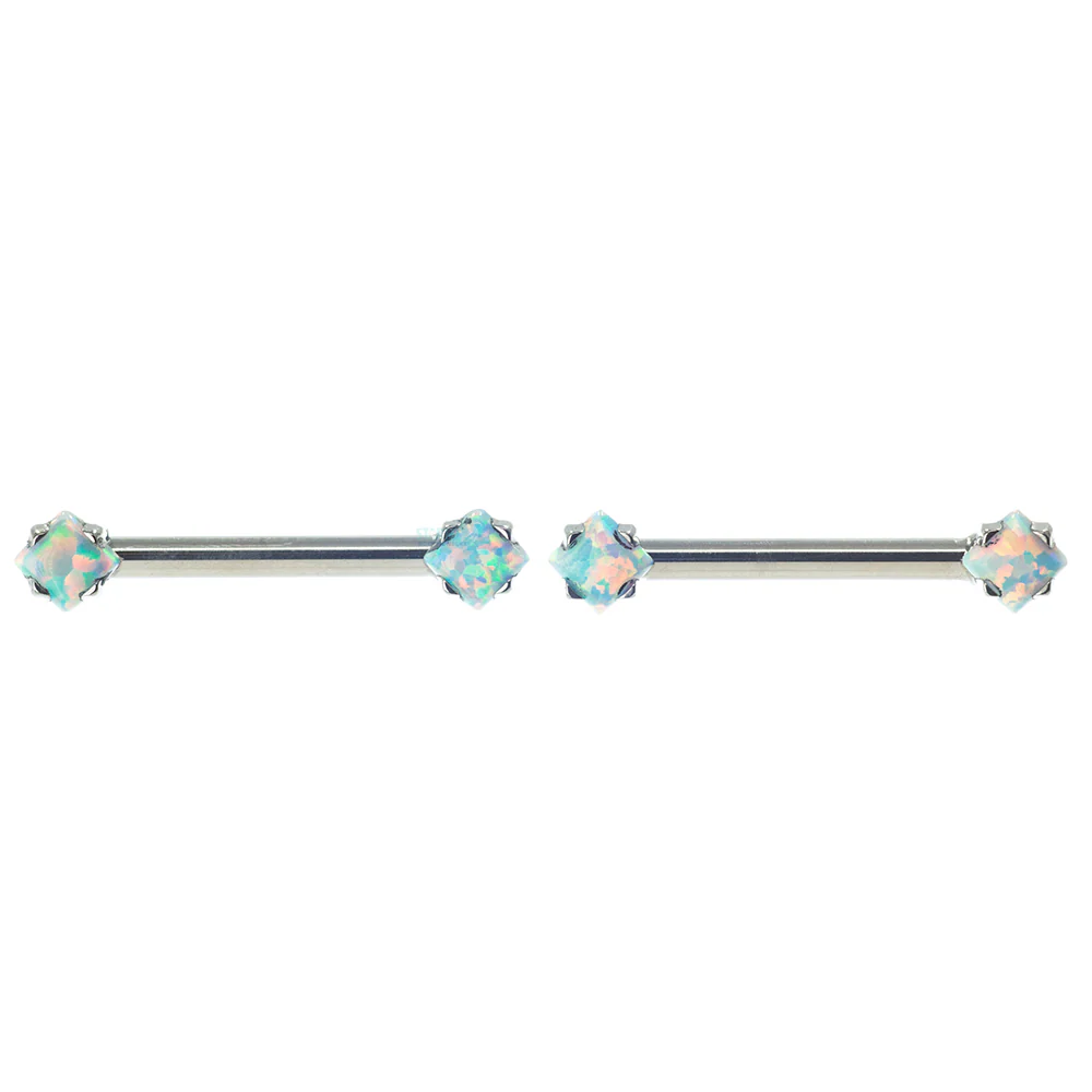 threadless: Princess-Cut Opal Cabochon Side-Set Nipple Barbells in Prong's - pair - Image 3