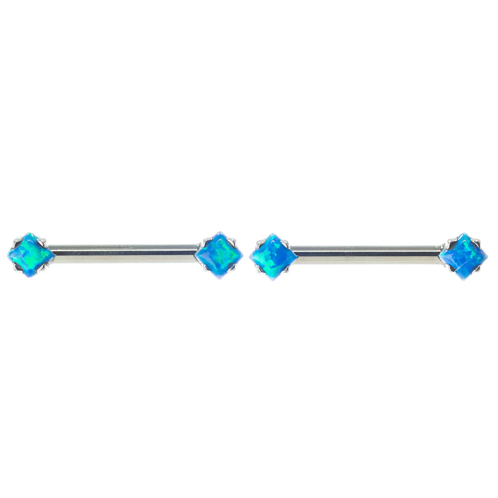 threadless: Princess-Cut Opal Cabochon Side-Set Nipple Barbells in Prong's - pair - Image 4