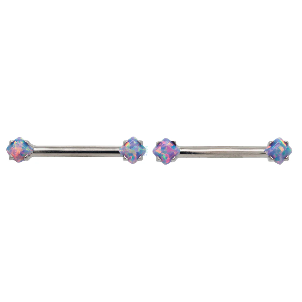 threadless: Princess-Cut Opal Cabochon Side-Set Nipple Barbells in Prong's - pair - Image 6