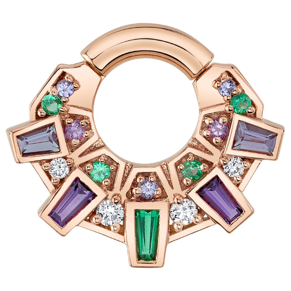 "Atlantean" Hinge Ring in Gold with Emerald, Amethyst, Tanzanite & White Diamond - Image 2