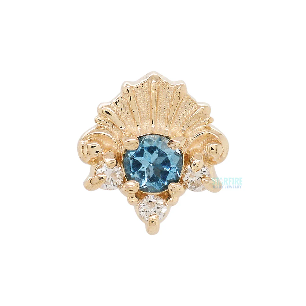 "Lennox" Threaded End in Gold with London Blue Topaz & White Diamonds
