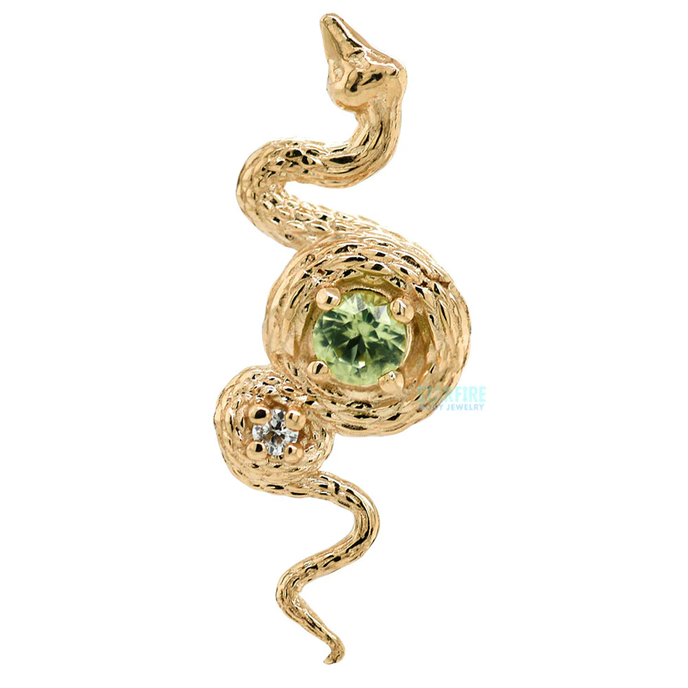 "Rebirth" Threaded End in Gold with Peridot & White Diamond - Image 3