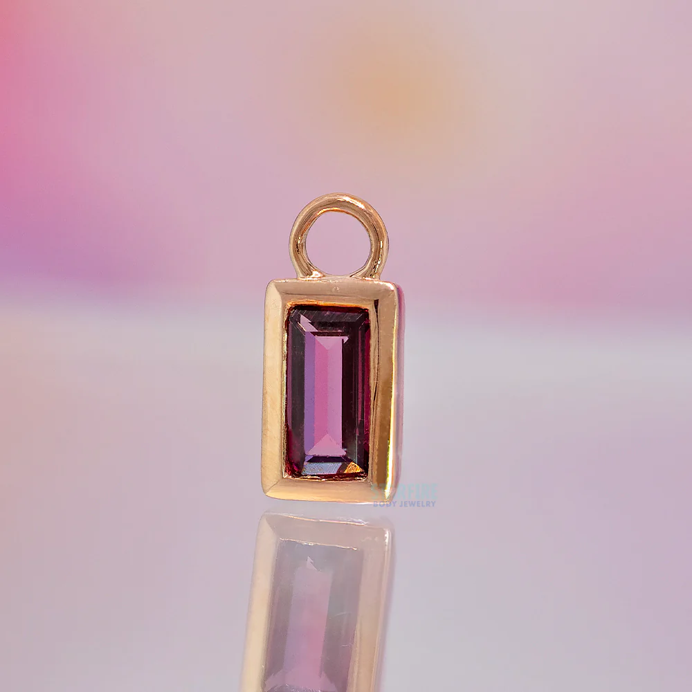 Baguette Bezel Charm in Gold with Colored Genuine Gemstones - Image 2