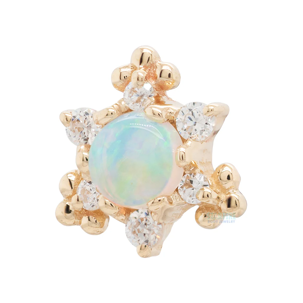 "Bayle" Threaded End in Gold with Genuine White Opal & White CZ's