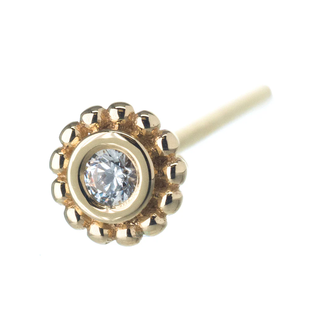 Beaded "Raine" Nostril Screw in Gold with White CZ - Image 3