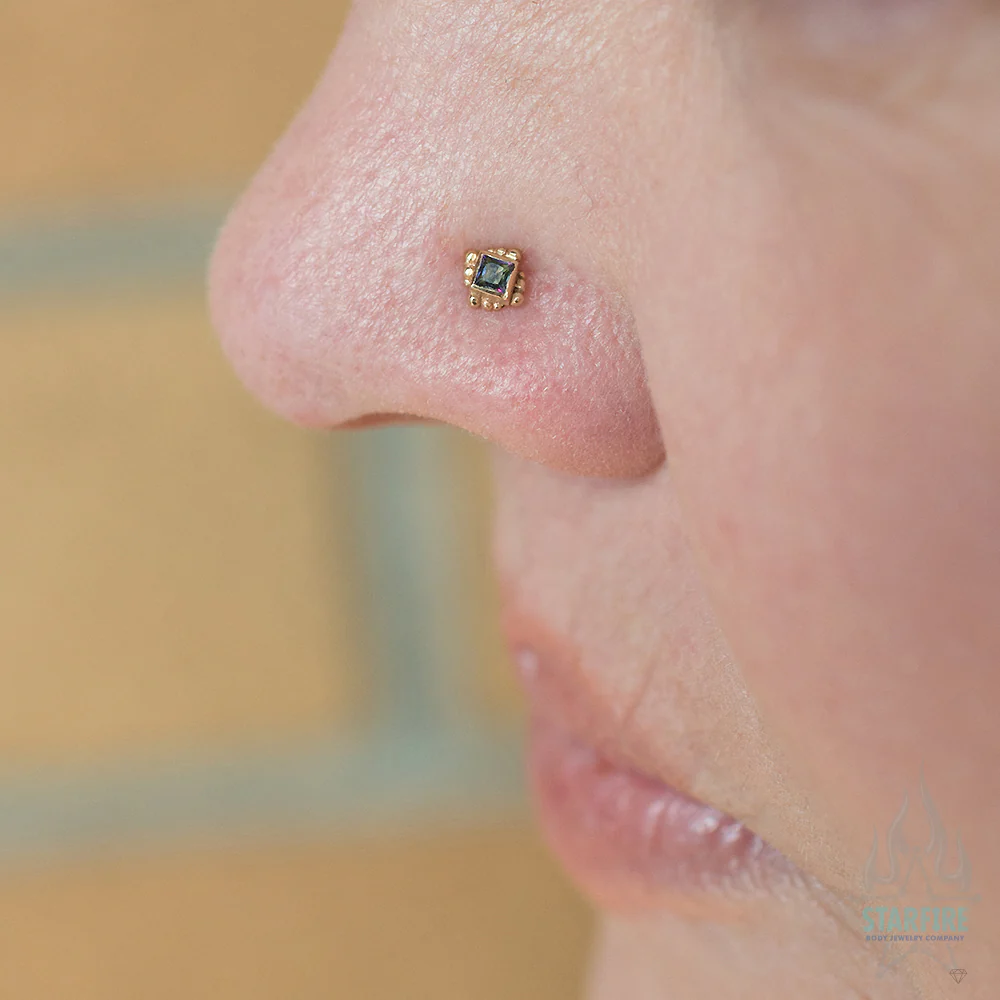 Beaded Princess Nostril Screw in Gold with Mystic Topaz - Image 3
