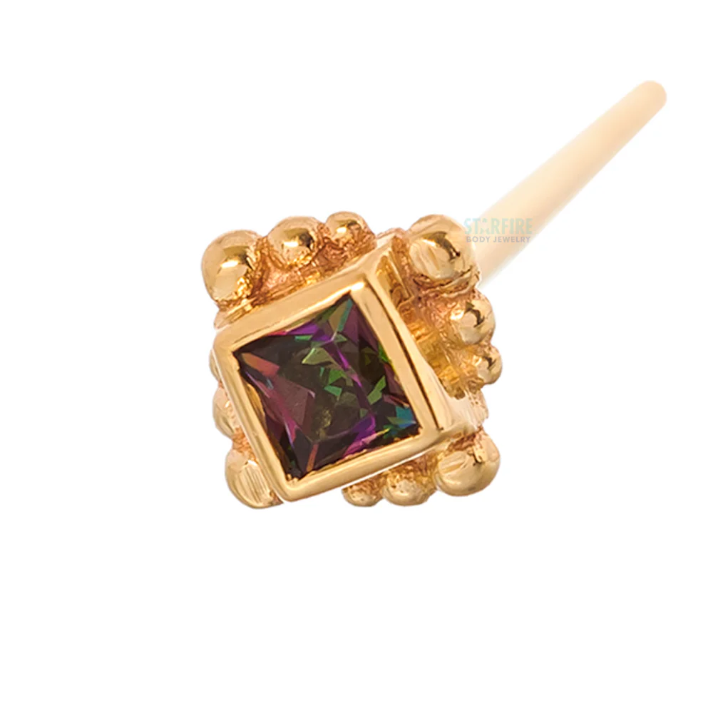 Beaded Princess Nostril Screw in Gold with Mystic Topaz - Image 4