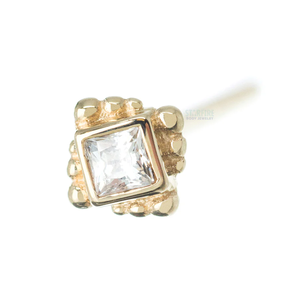 Beaded Princess Nostril Screw in Gold with White CZ - Image 3