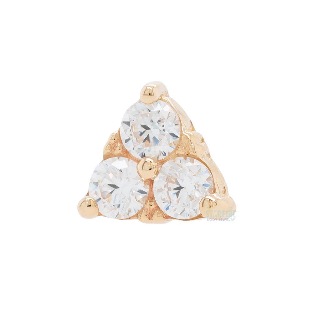 Beaded Tri Prong Cluster Threaded End in Gold with White CZ's