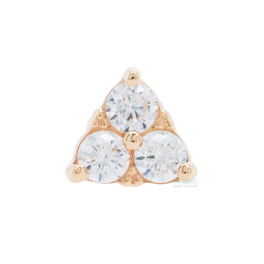 Beaded Tri Prong Cluster Threaded End in Gold with White CZ's - Image 3