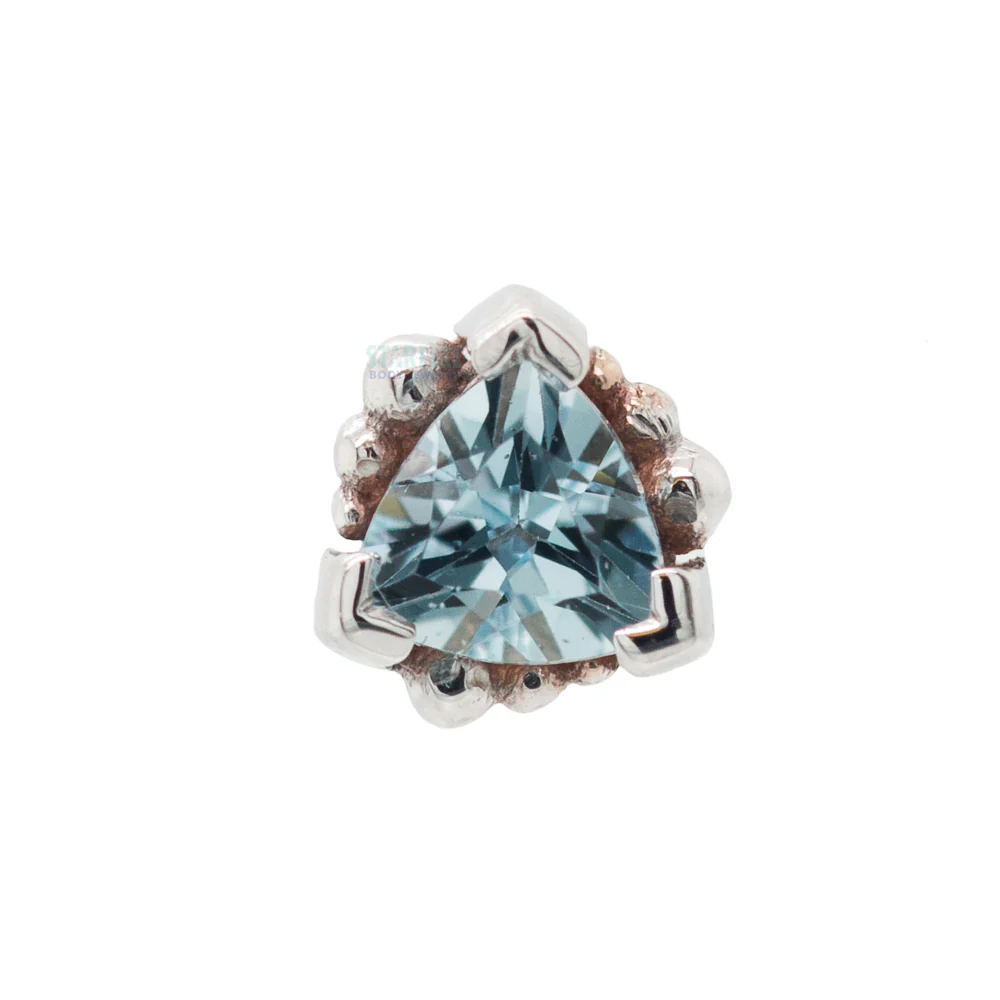 Beaded Trillion Nostril Screw in Gold with Aquamarine - Image 3