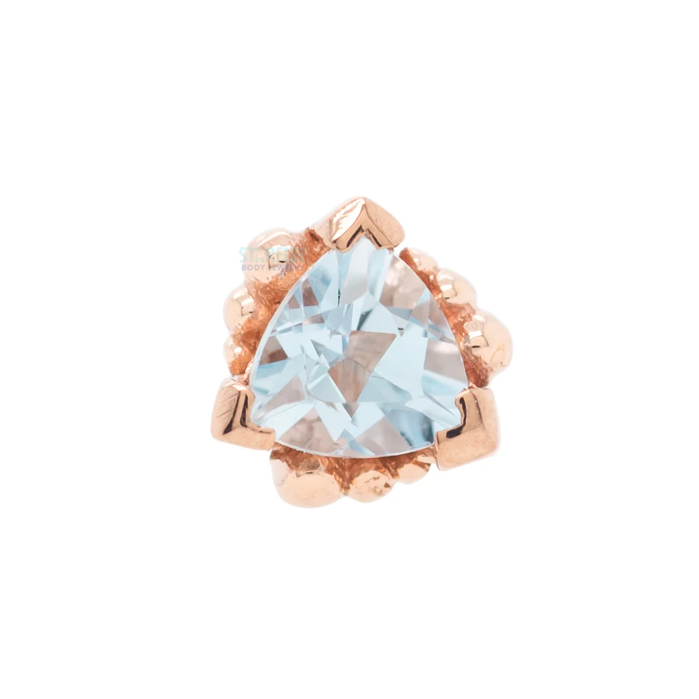 Beaded Trillion Nostril Screw in Gold with Aquamarine - Image 4