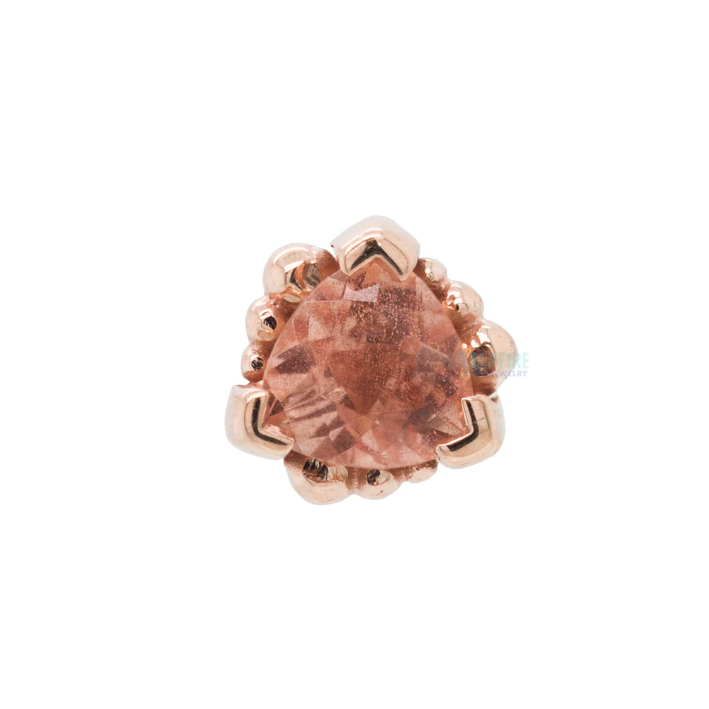 Beaded Trillion Nostril Screw in Gold with Oregon Sunstone - Image 5
