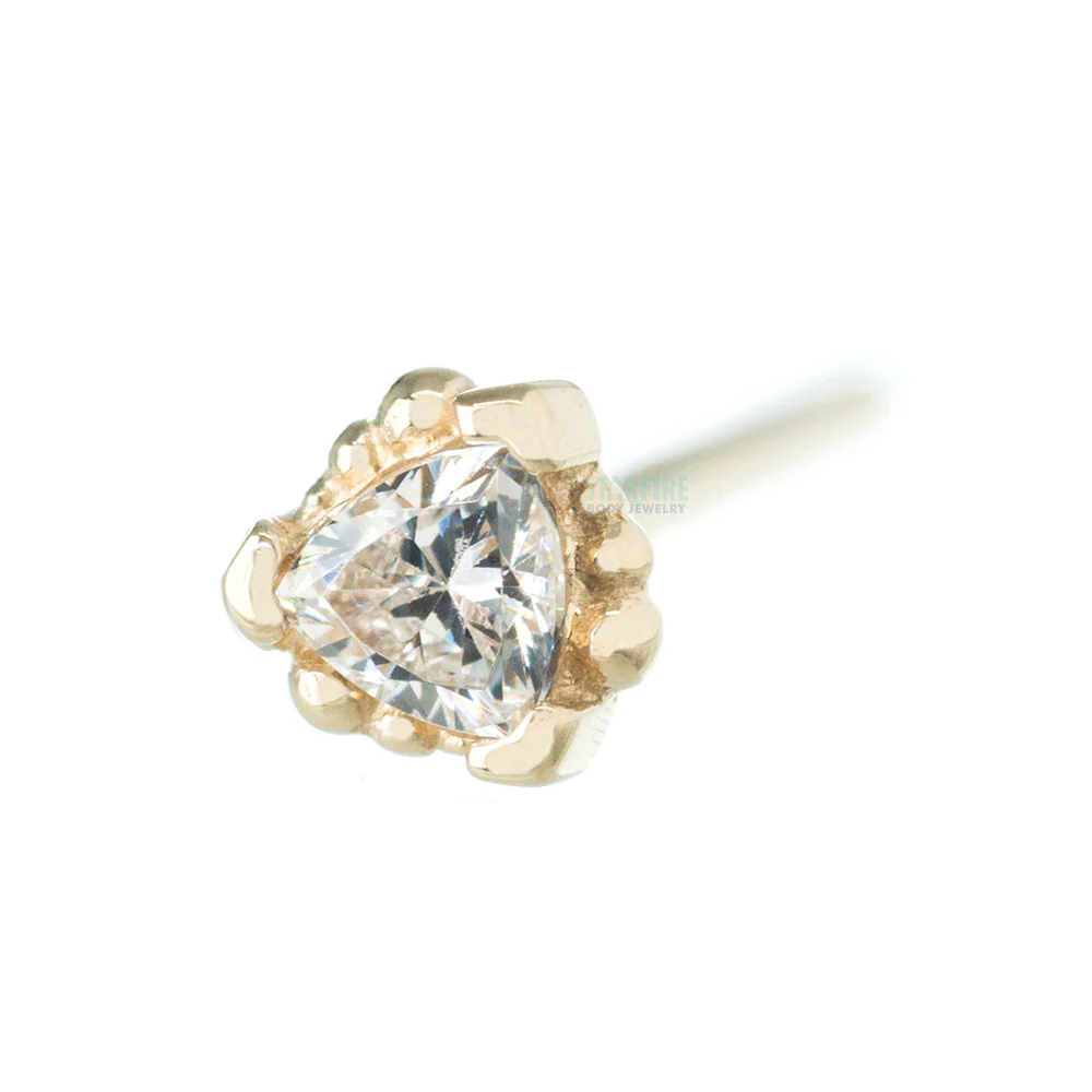 Beaded Trillion Nostril Screw in Gold with White CZ - Image 3