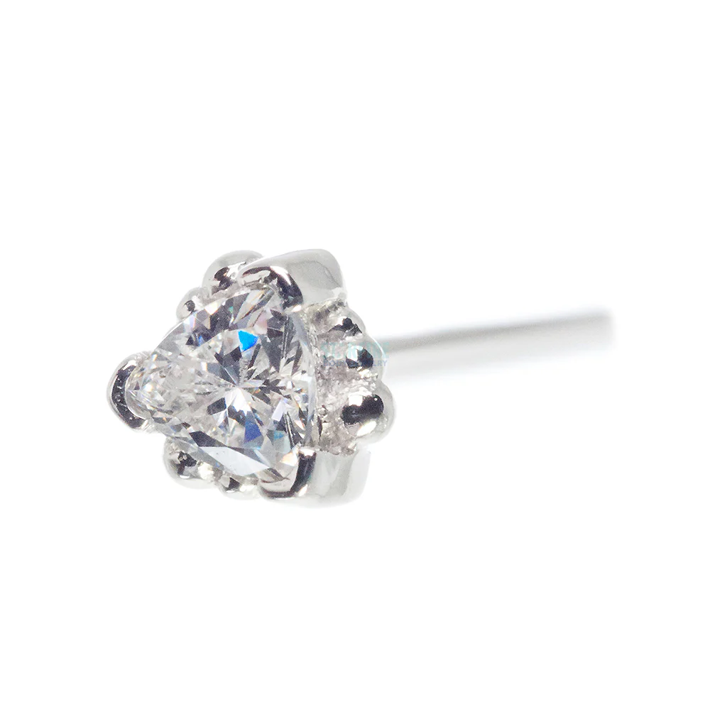 Beaded Trillion Nostril Screw in Gold with White CZ - Image 4