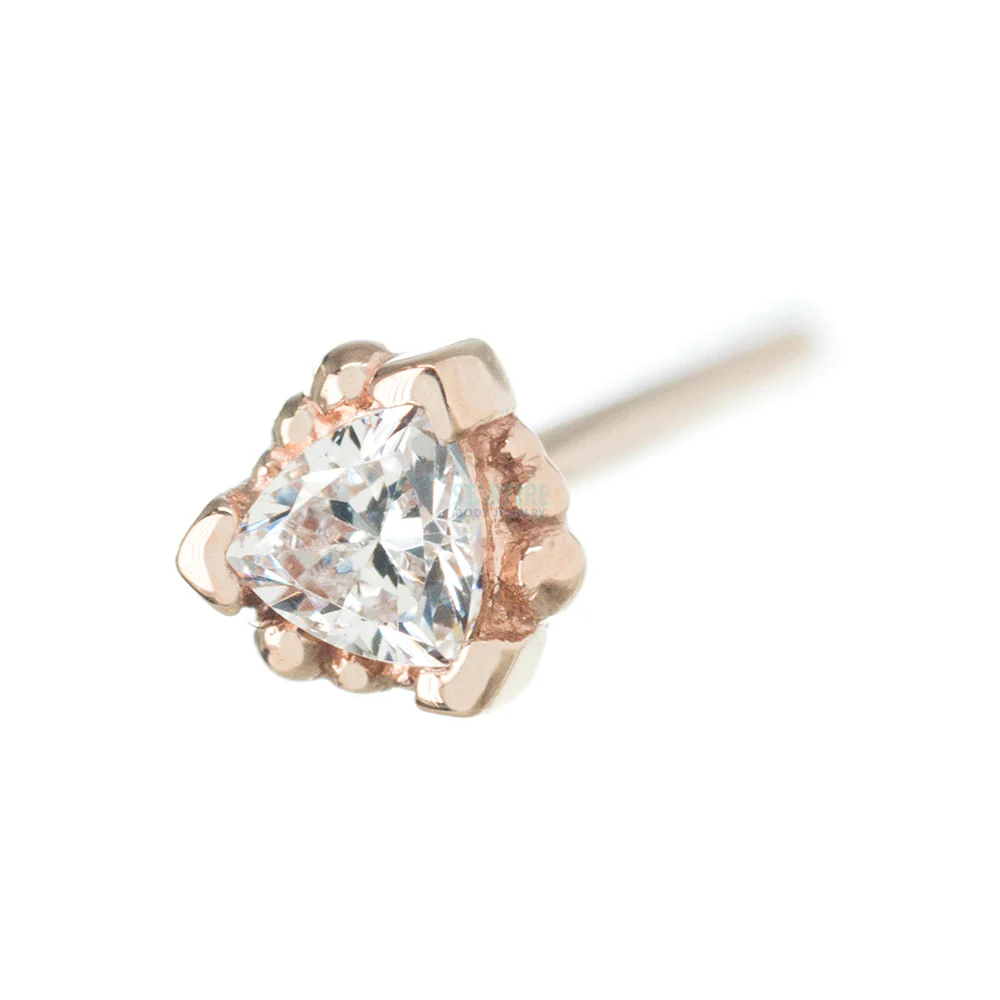 Beaded Trillion Nostril Screw in Gold with White CZ - Image 5