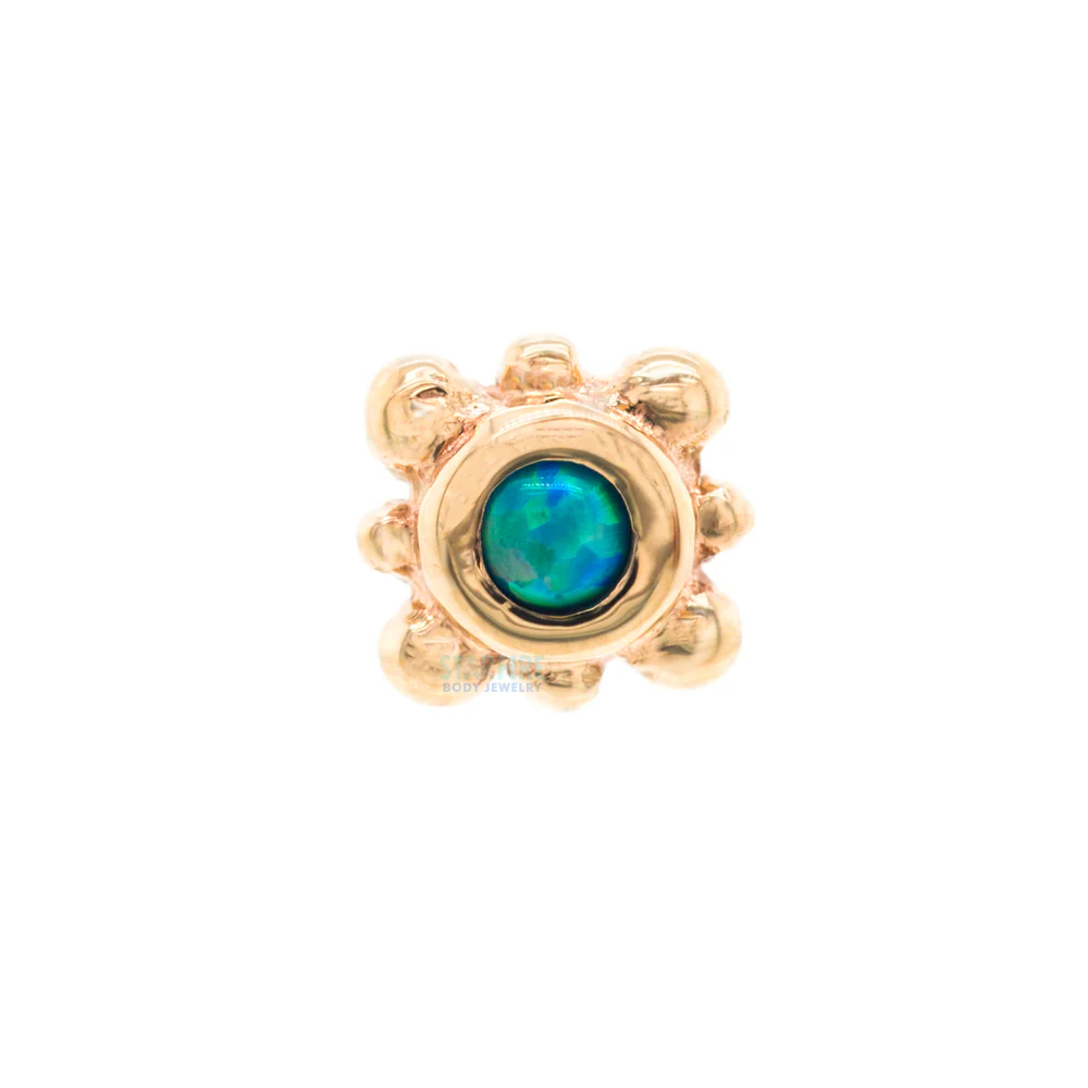 Bezel with 8 Beads Nostril Screw in Gold with Teal Opal - Image 3