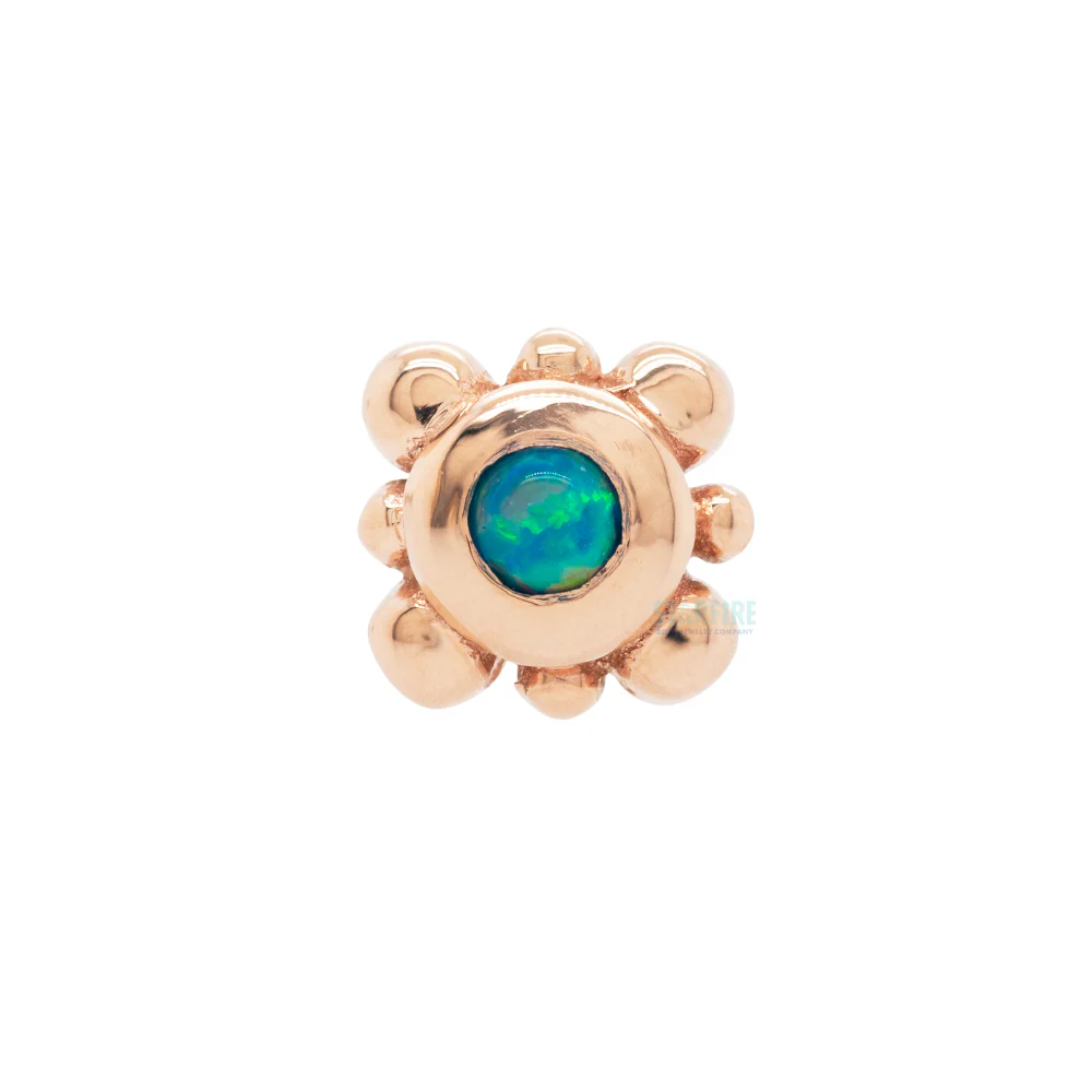 Bezel with 8 Beads Nostril Screw in Gold with Teal Opal - Image 4