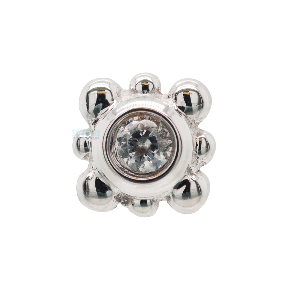 Bezel with 8 Beads Nostril Screw in Gold with White CZ - Image 2