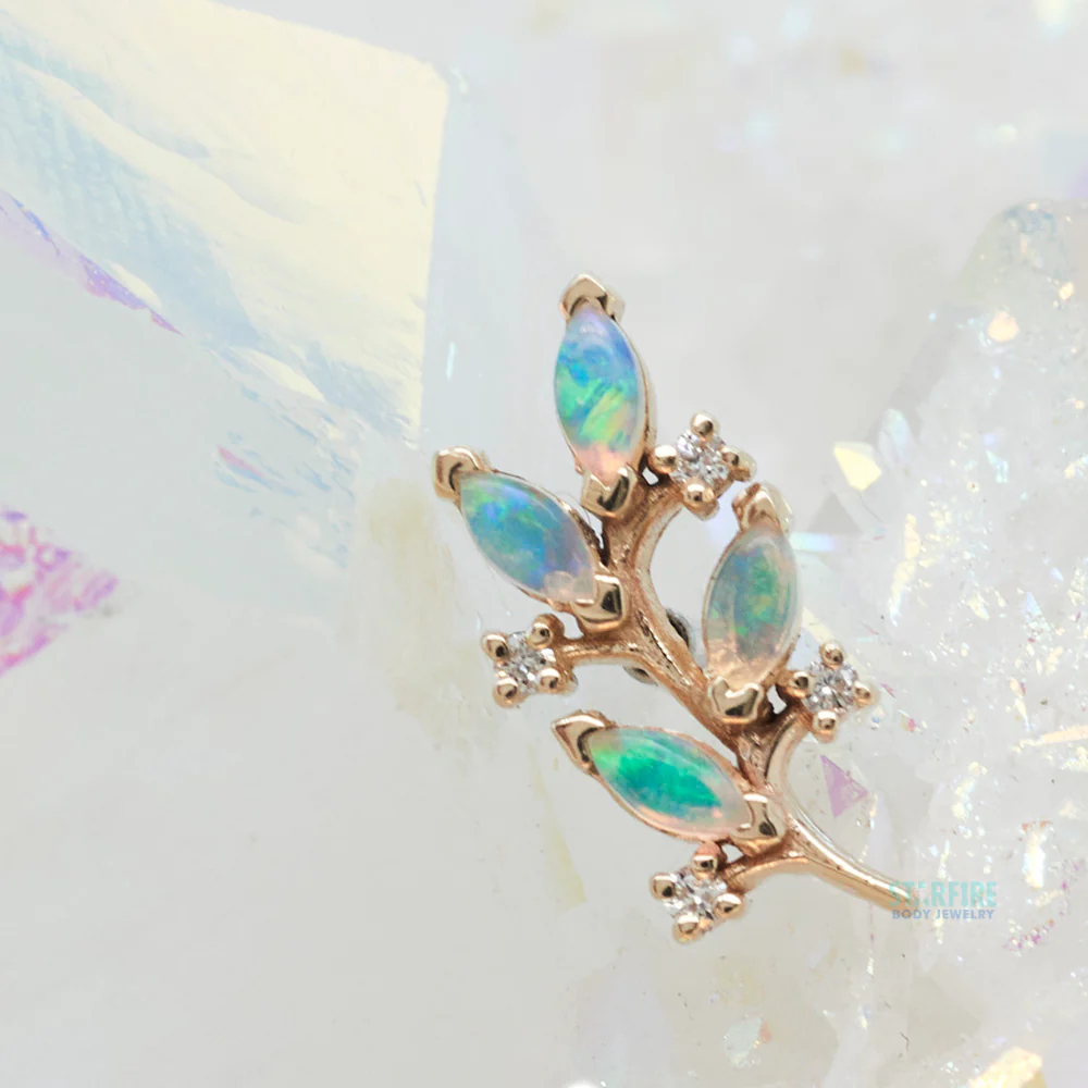 "Bitter Sweet" Threaded End in Gold with Genuine White Opal & DIAMONDS - Image 2