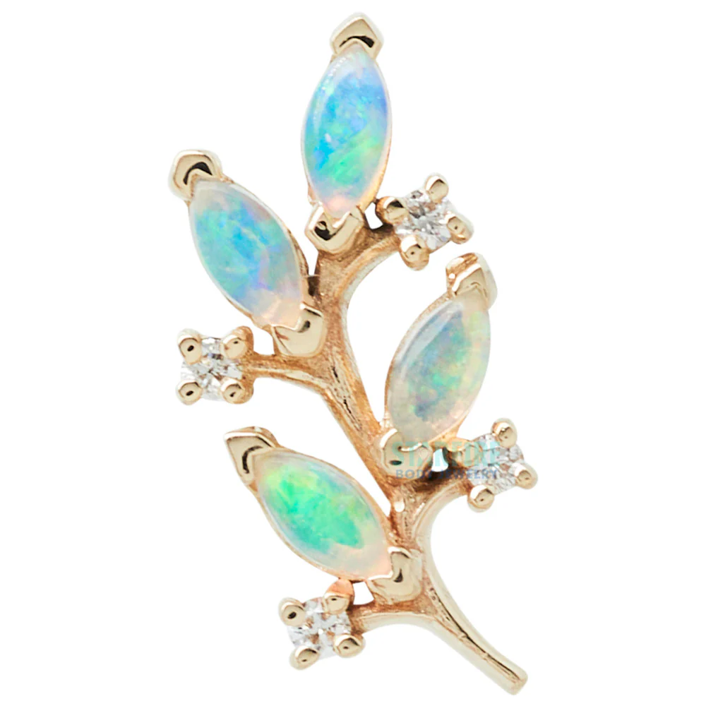 "Bitter Sweet" Threaded End in Gold with Genuine White Opal & DIAMONDS - Image 3