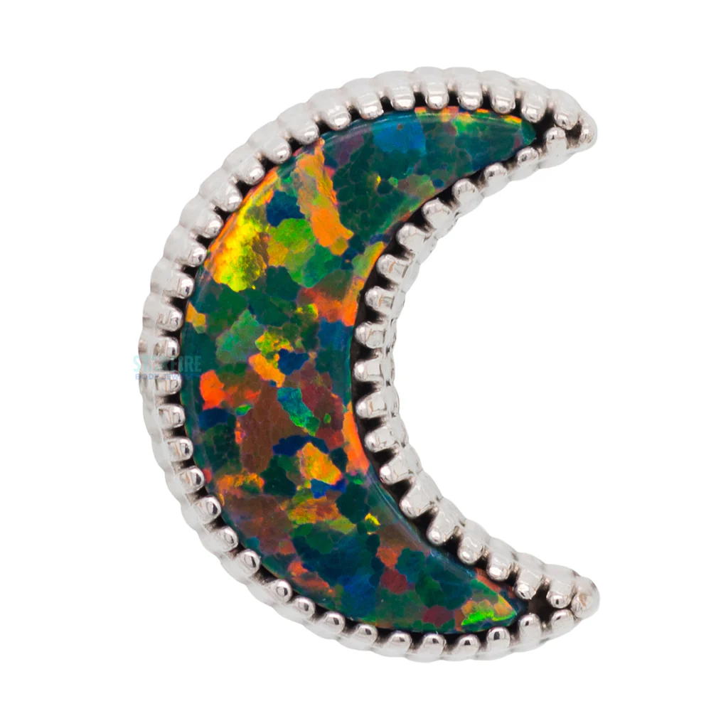 Cabochon Moon Threaded End in Gold with Opal - Image 5