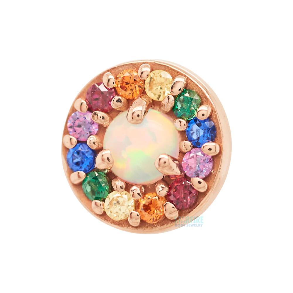 Halo in Gold Threaded End with CZ's & Opal - custom color combo