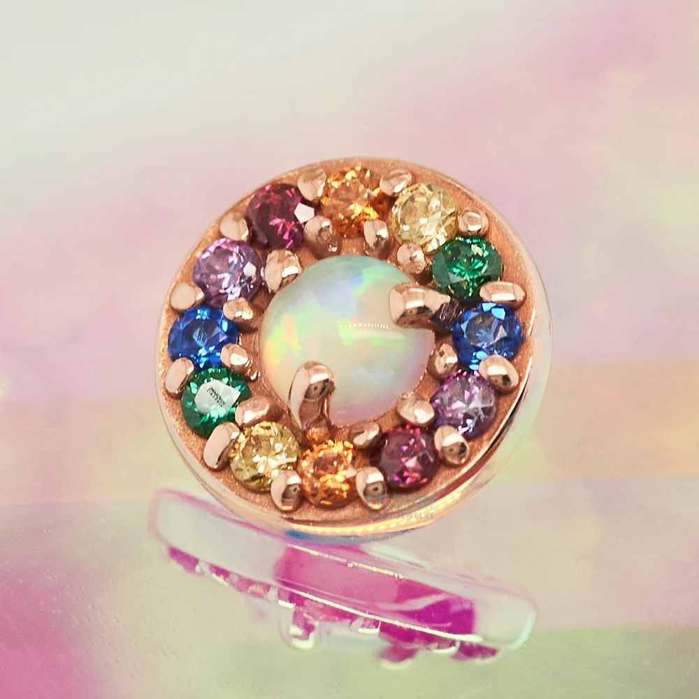 Halo in Gold Threaded End with CZ's & Opal - custom color combo - Image 2