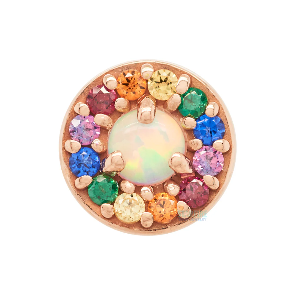 Halo in Gold Threaded End with CZ's & Opal - custom color combo - Image 4