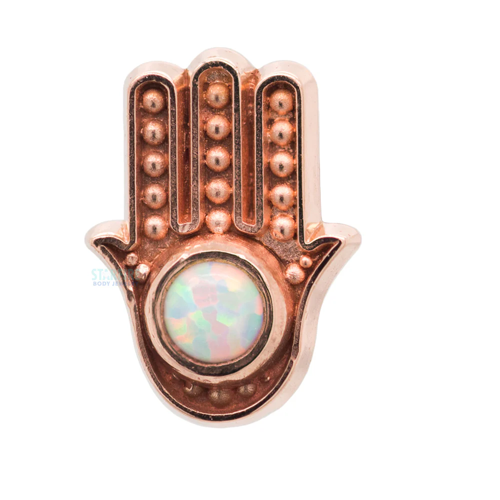 "Hamsa" Threaded End in Gold with Opal